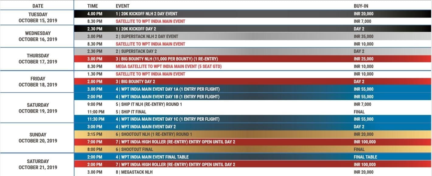 WPT india Scheduel