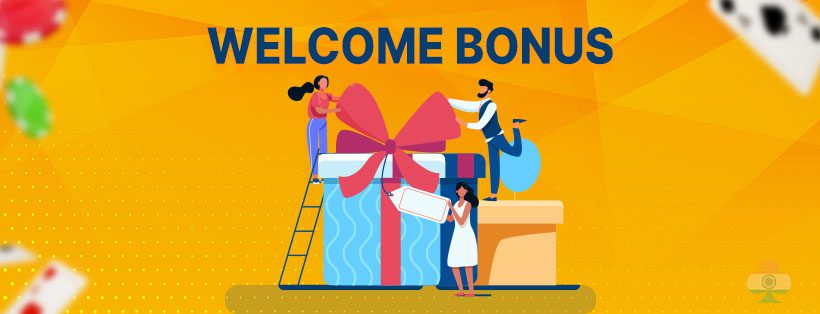 Welcome Bonus written on yellow background with animations